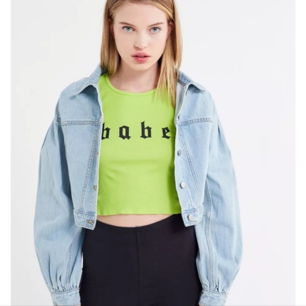 Urban Outfitters Neon Green Babe Baby Tee Size XS
